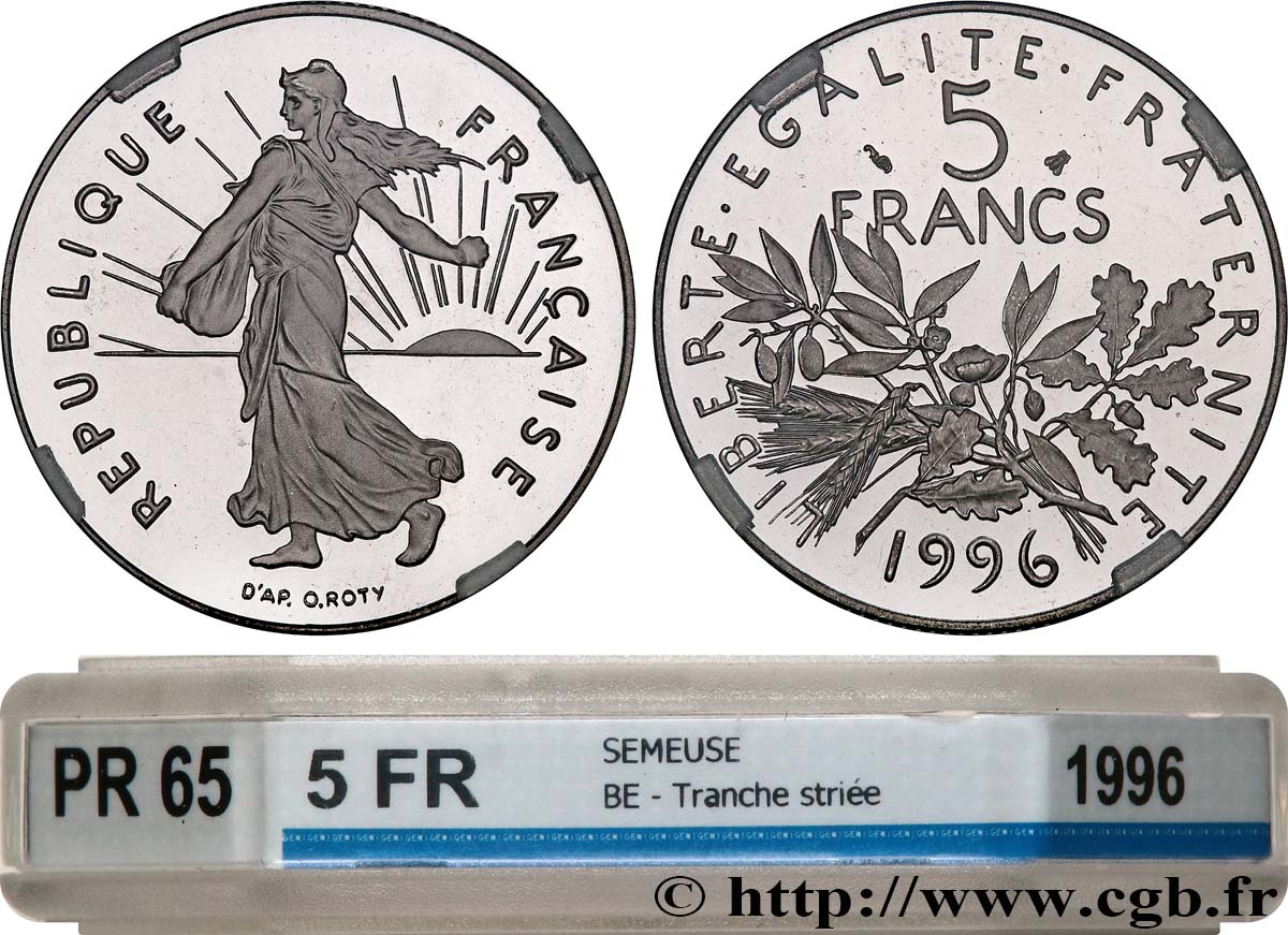 5 francs Semeuse, nickel, BE (Belle Épreuve), tranche striée 1996 Pessac F.341/32 var. MS65 GENI