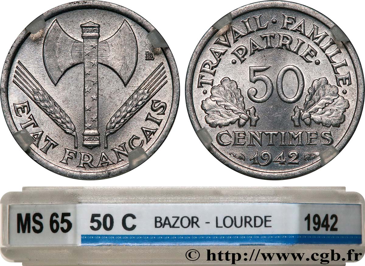 50 centimes Francisque, lourde 1942  F.195/3 FDC65 GENI