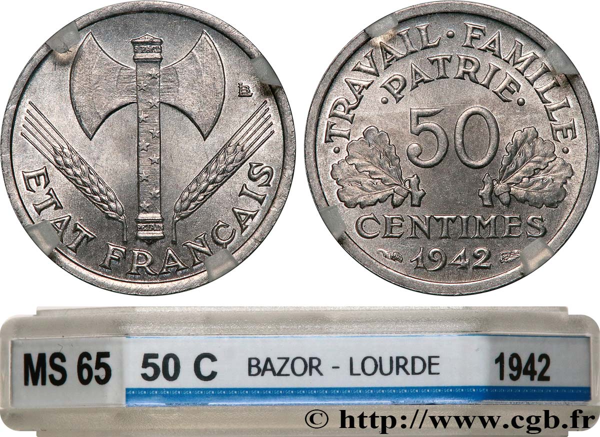50 centimes Francisque, lourde 1942  F.195/2 FDC65 GENI