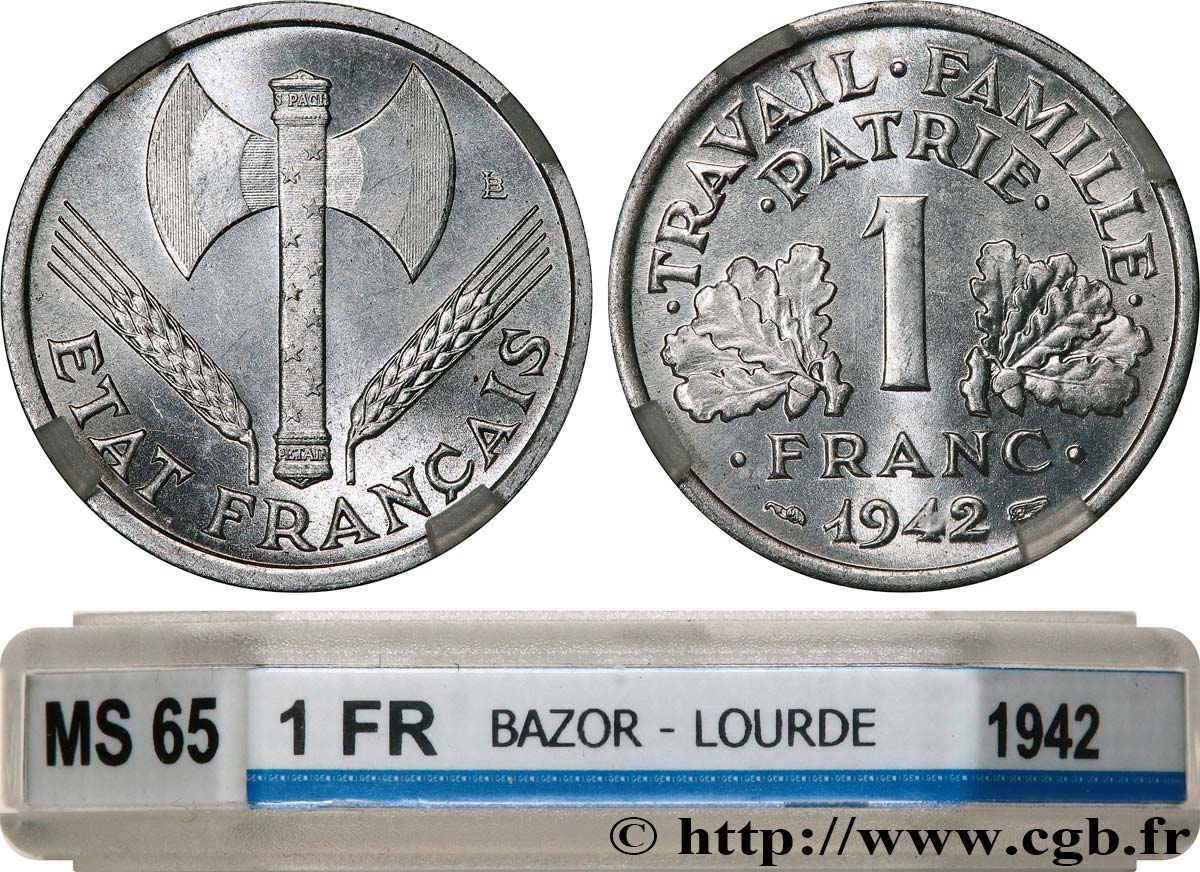 1 franc Francisque, lourde 1942 Paris F.222/3 ST65 GENI