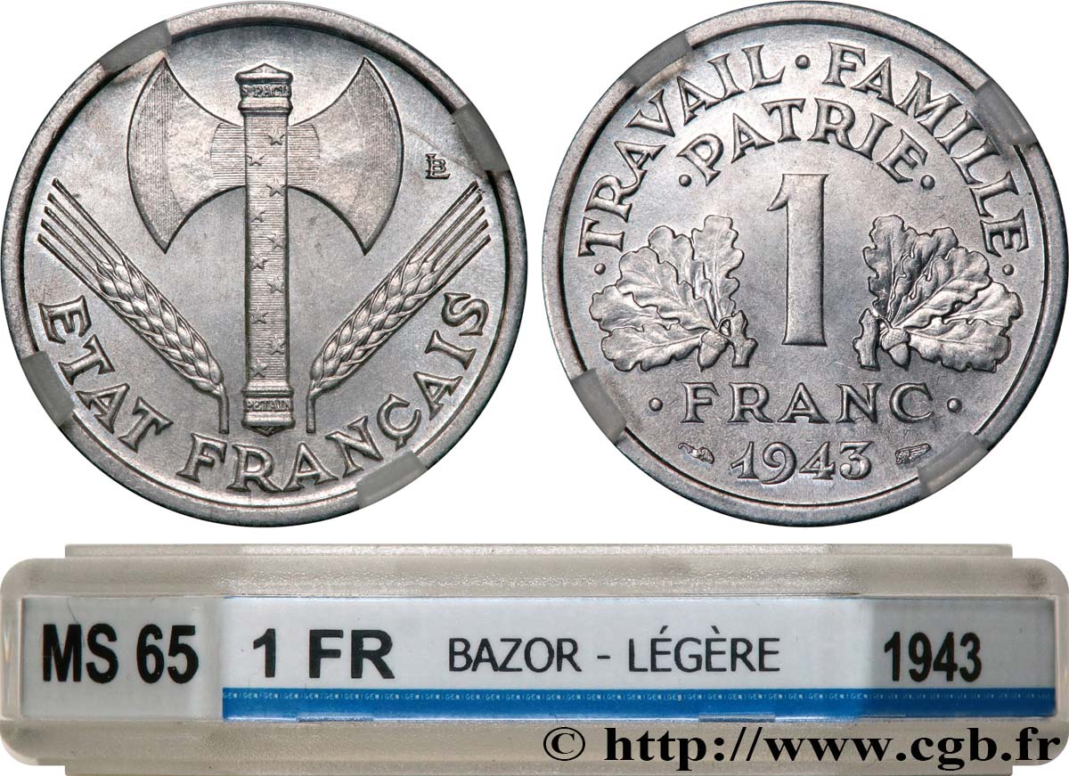 1 franc Francisque, légère 1943  F.223/3 ST65 GENI