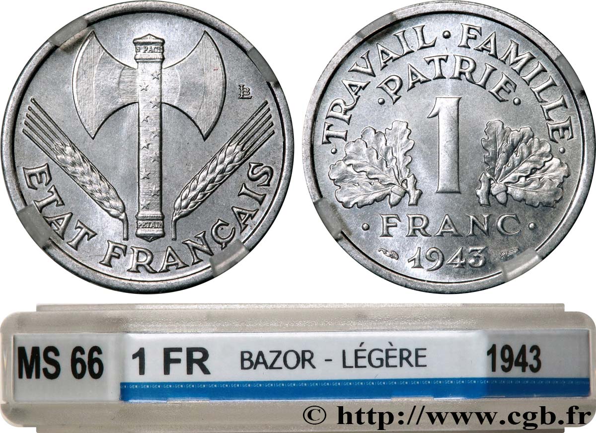 1 franc Francisque, légère 1943  F.223/3 MS66 GENI