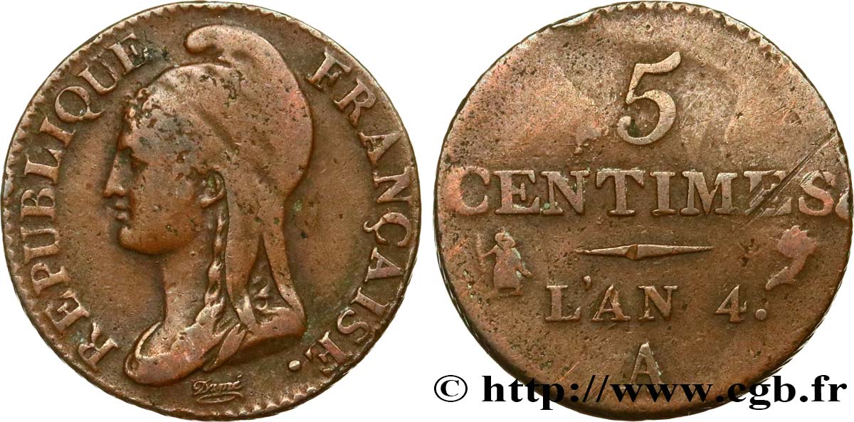5 centimes Dupré, petit module 1796 Paris F.113/1 TB25 