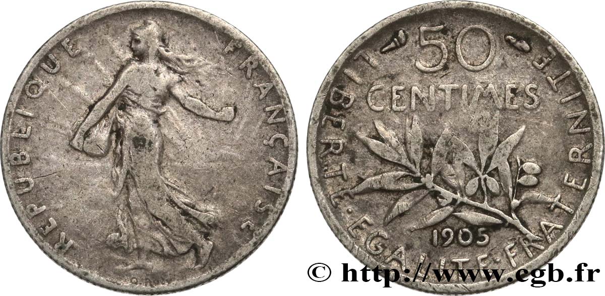 50 centimes Semeuse 1905 Paris F.190/12 BC15 