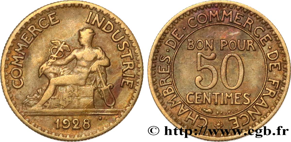 50 centimes Chambres de Commerce 1928 Paris F.191/10 TB35 