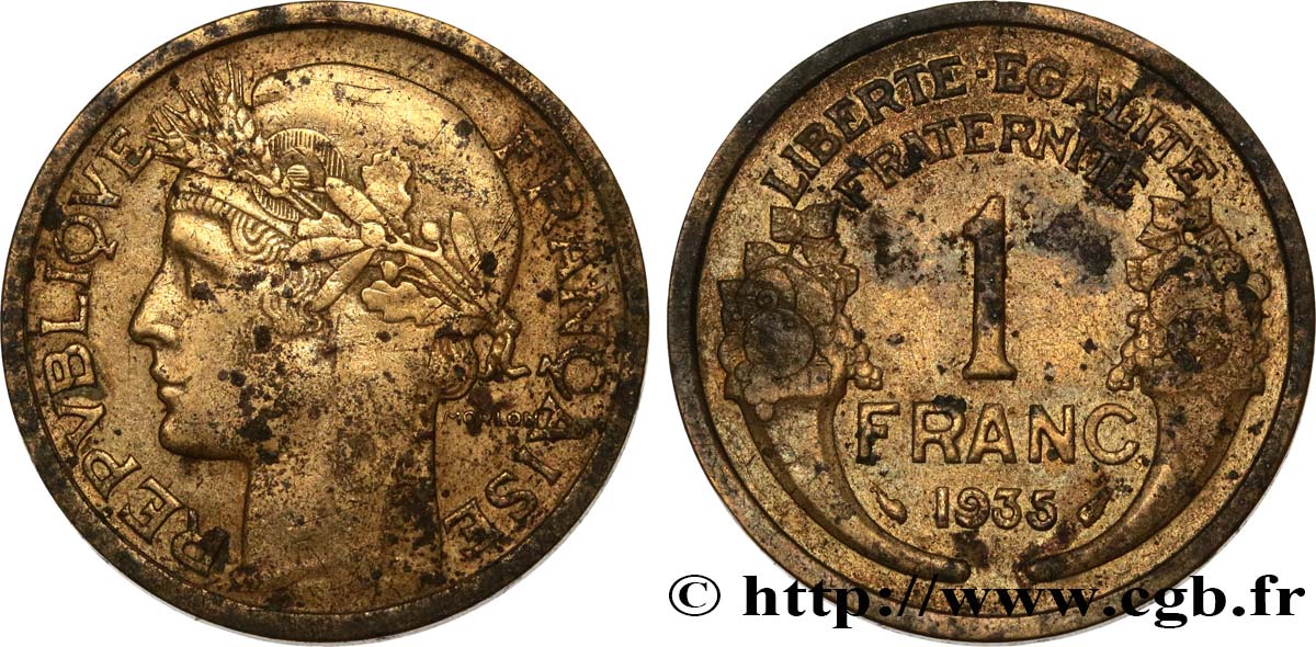 Pièce De 1 Franc Morlon 1935 (La Semeuse) - SUP - Bronze-aluminium - Paris - Rare