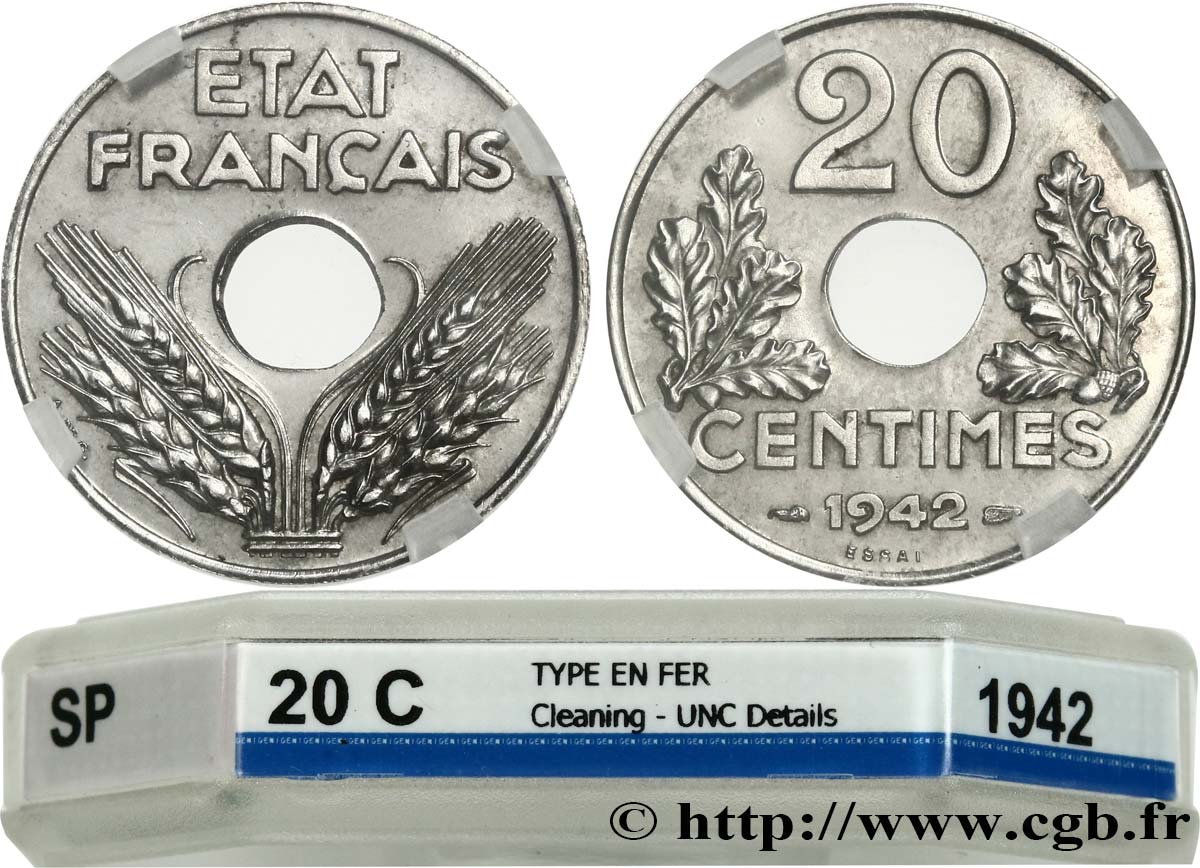 Essai de 20 centimes fer 1942 Paris GEM.53 2 MS GENI