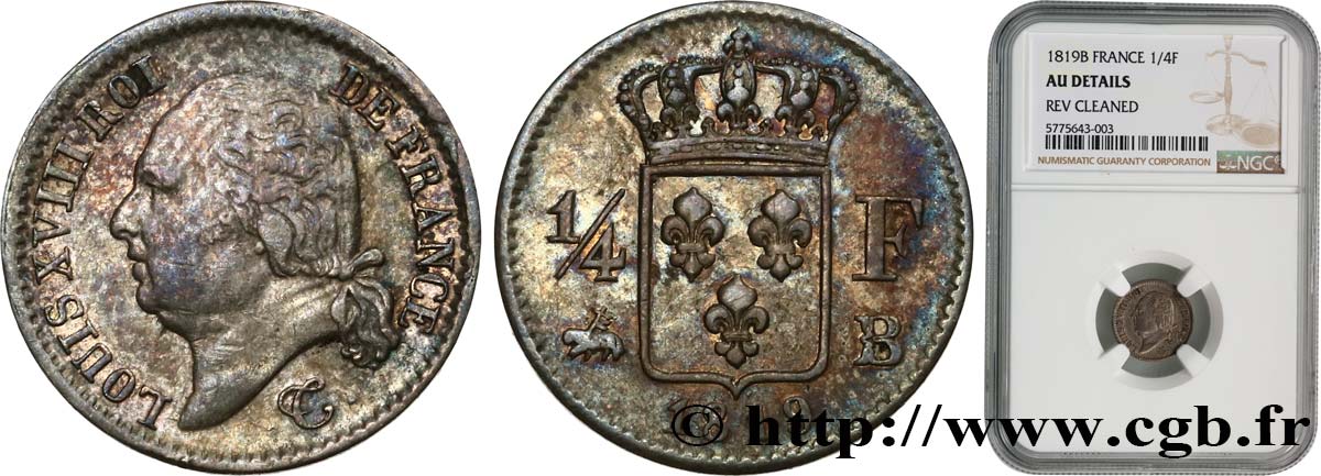 1/4 franc Louis XVIII 1819 Rouen F.163/16 TTB+ NGC