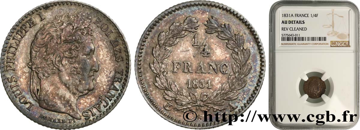 1/4 franc Louis-Philippe 1831 Paris F.166/1 q.SPL NGC
