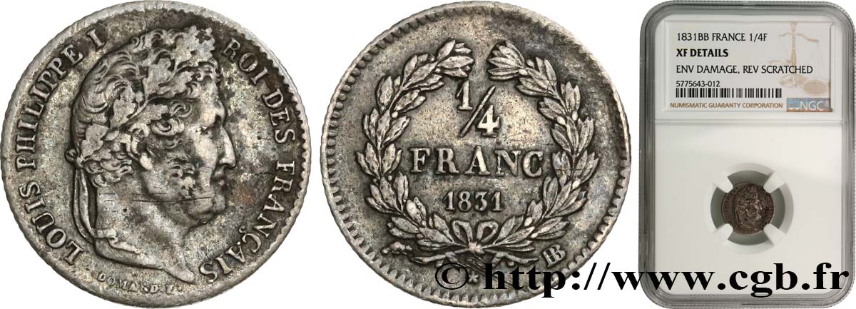 1/4 franc Louis-Philippe 1831 Strasbourg F.166/3 MBC NGC