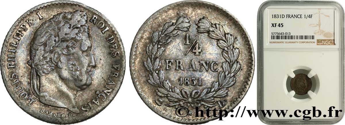 1/4 franc Louis-Philippe 1831 Lyon F.166/4 TTB45 NGC
