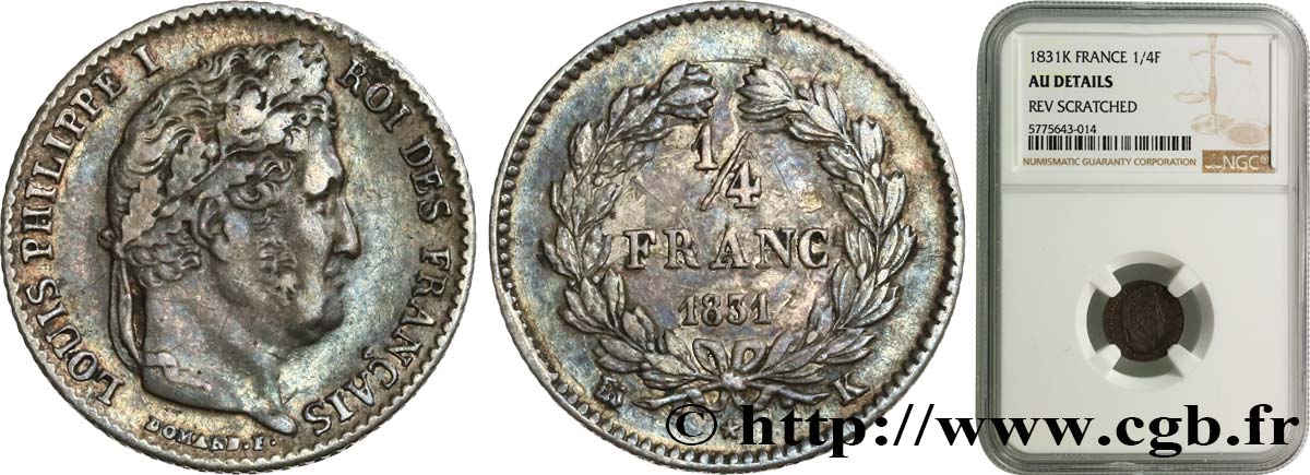 1/4 franc Louis-Philippe 1831 Bordeaux F.166/7 TTB+ NGC
