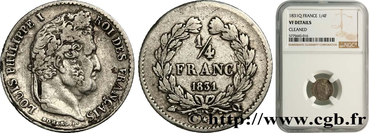 1/4 franc Louis-Philippe 1831 Perpignan F.166/10 TB NGC