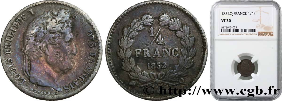 1/4 franc Louis-Philippe 1832 Perpignan F.166/26 VF30 NGC