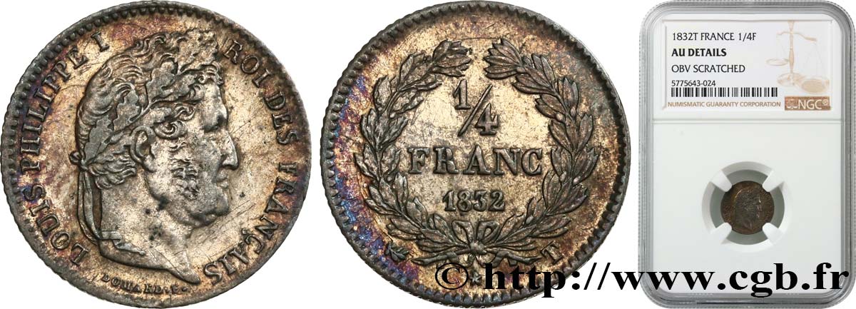 1/4 franc Louis-Philippe 1832 Nantes F.166/27 SUP NGC