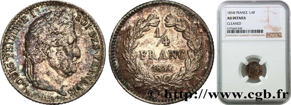1/4 franc Louis-Philippe 1834 Limoges F.166/42 AU NGC