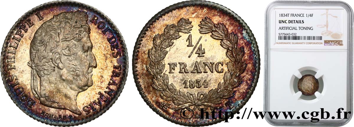 1/4 franc Louis-Philippe 1834 Nantes F.166/47 EBC+ NGC