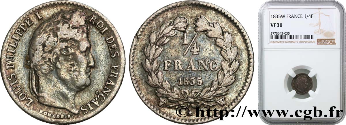 1/4 franc Louis-Philippe 1835 Lille F.166/57 TB NGC