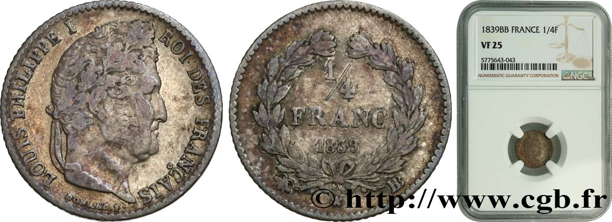 1/4 franc Louis-Philippe 1839 Strasbourg F.166/76 S25 NGC