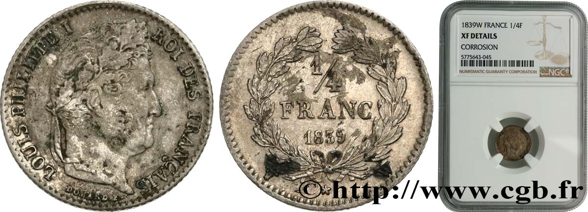 1/4 franc Louis-Philippe 1839 Lille F.166/79 XF NGC