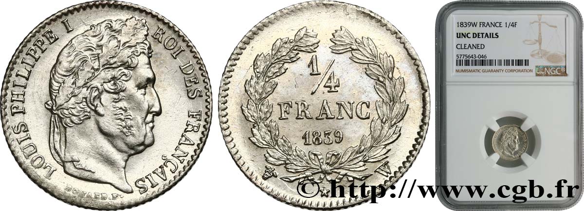 1/4 franc Louis-Philippe 1839 Lille F.166/79 fST NGC