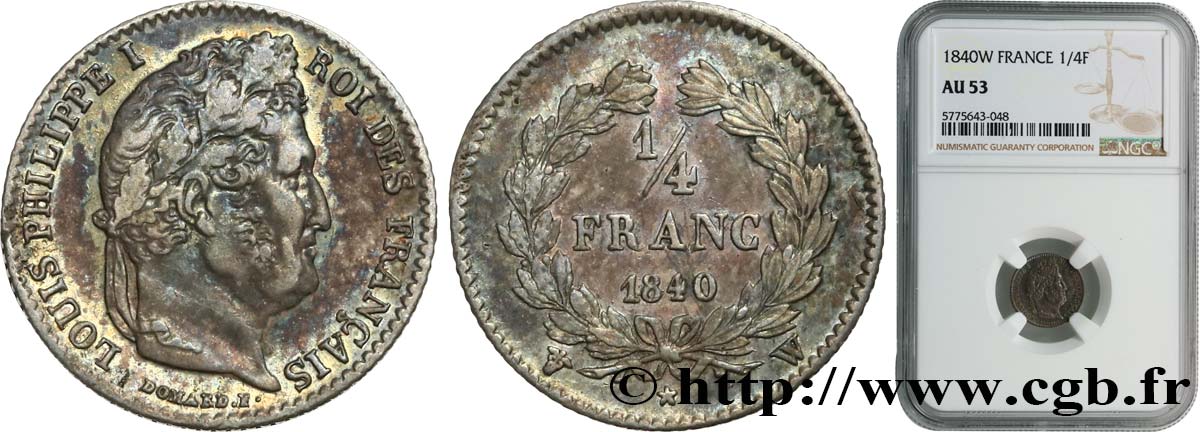 1/4 franc Louis-Philippe 1840 Lille F.166/84 MBC53 NGC
