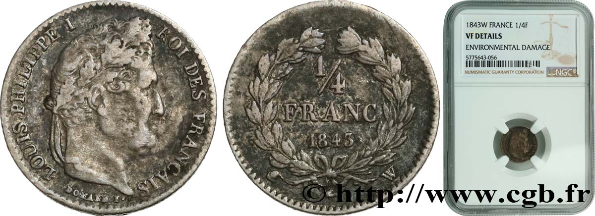 1/4 franc Louis-Philippe 1843 Lille F.166/96 VF NGC