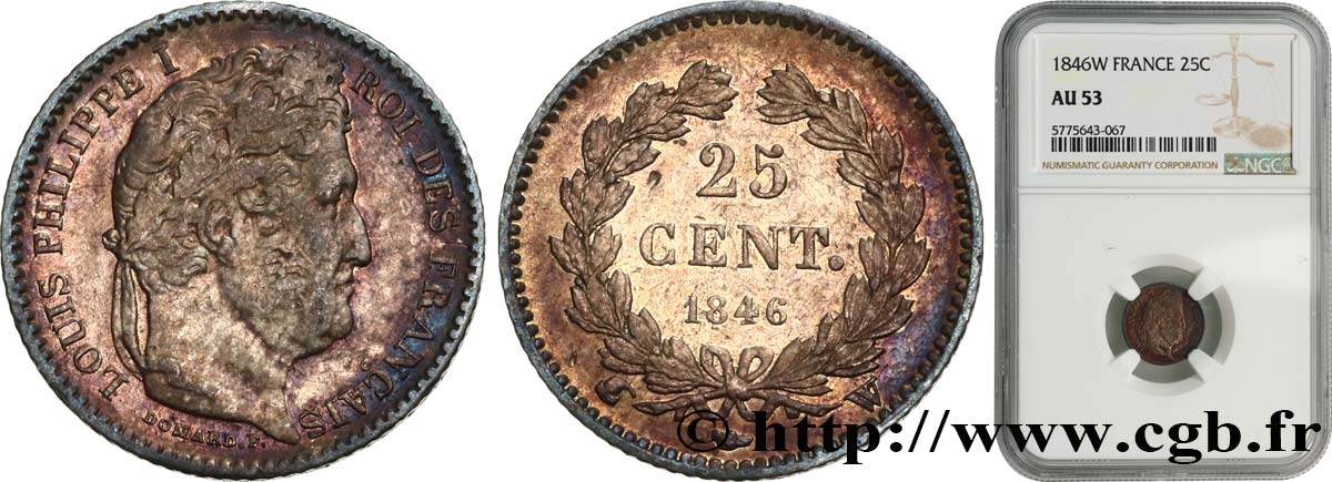 25 centimes Louis-Philippe 1846 Lille F.167/8 TTB53 NGC