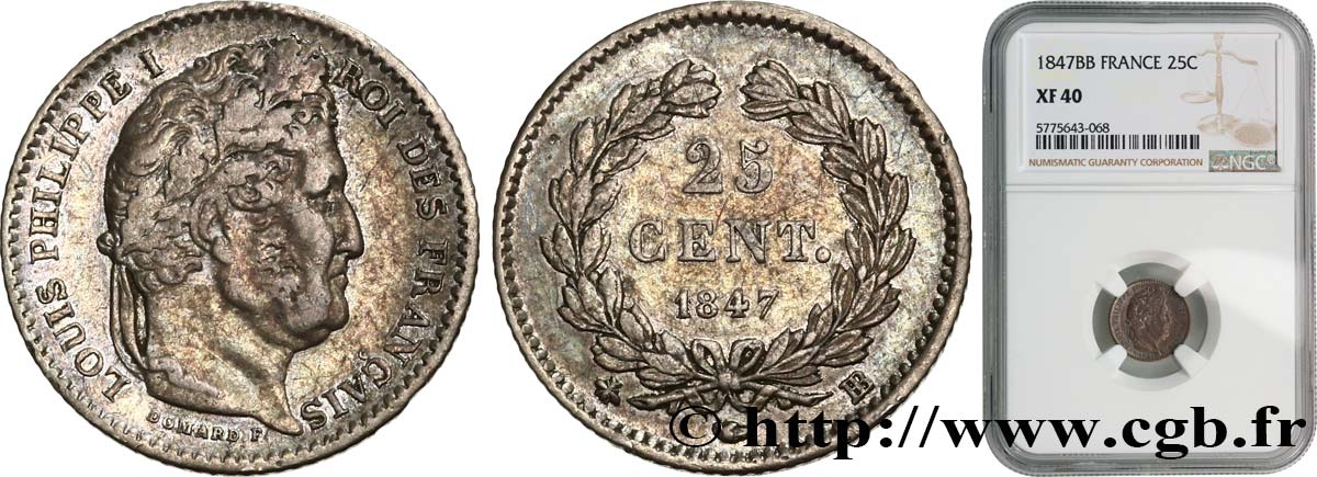 25 centimes Louis-Philippe 1847 Strasbourg F.167/10 TTB40 NGC