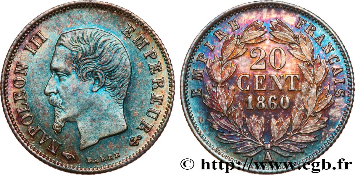 20 centimes Napoléon III, tête nue 1860 Paris F.148/14 SC63 
