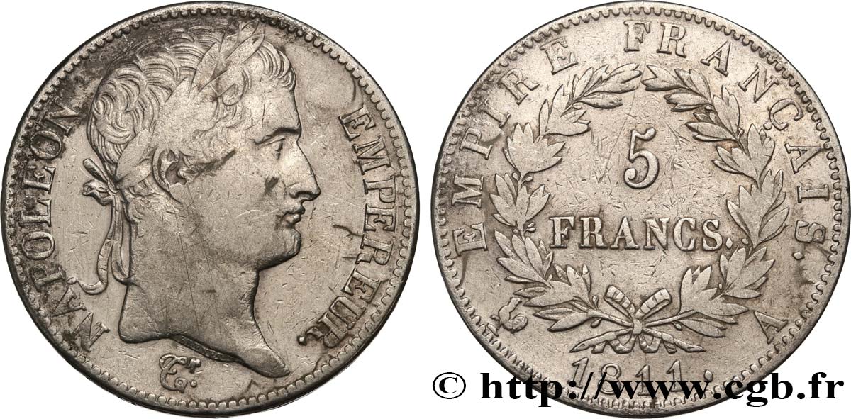 5 francs Napoléon Empereur, Empire français 1811 Paris F.307/27 BC 