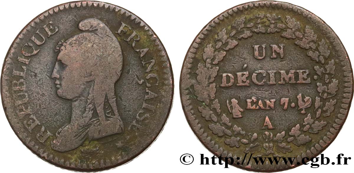 Un décime Dupré, grand module 1799 Paris F.129/20 TB20 