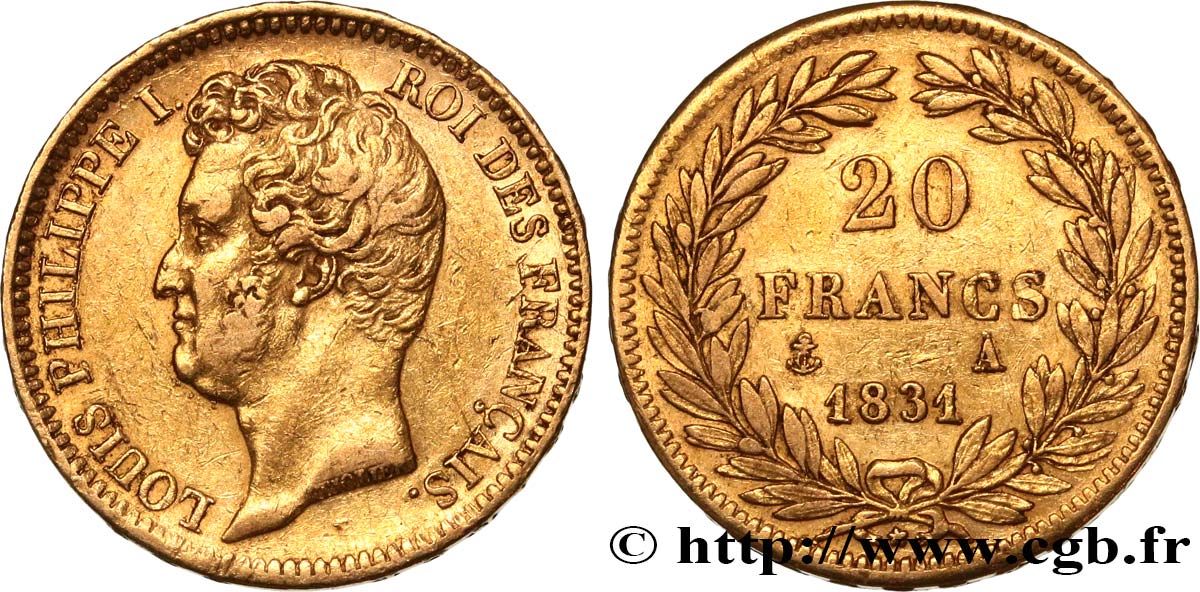 20 francs or Louis-Philippe, Tiolier, tranche inscrite en relief 1831 Paris F.525/2 VF35 