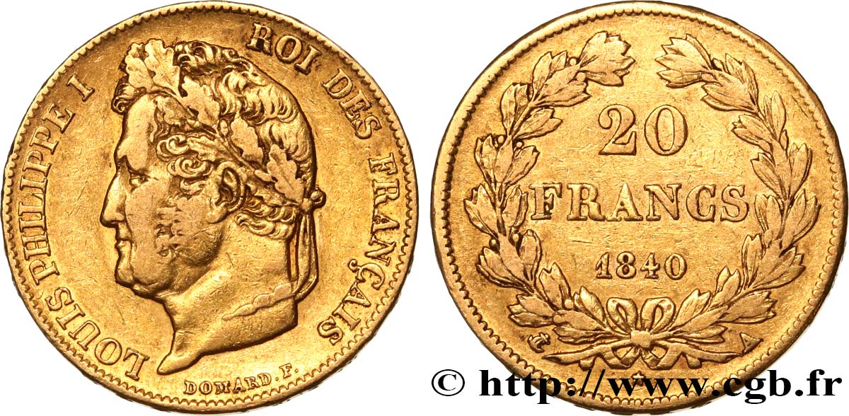 20 francs or Louis-Philippe, Domard 1840 Paris F.527/22 TB35 