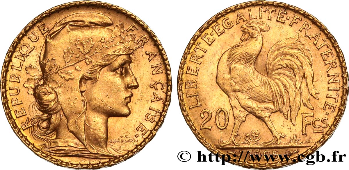 20 francs or Coq, Dieu protège la France 1905 Paris F.534/10 EBC55 