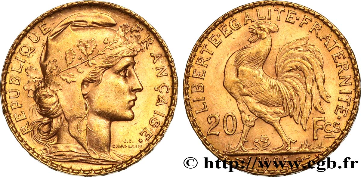 20 francs or Coq, Dieu protège la France 1905 Paris F.534/10 SUP55 
