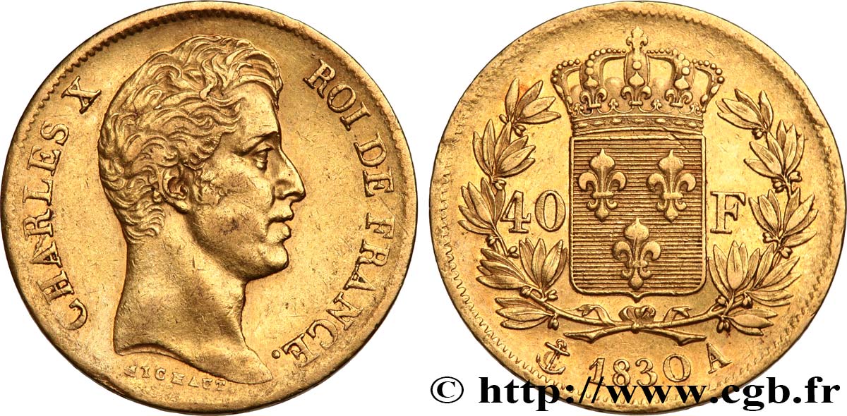 40 francs or Charles X, 2e type 1830 Paris F.544/5 MBC45 