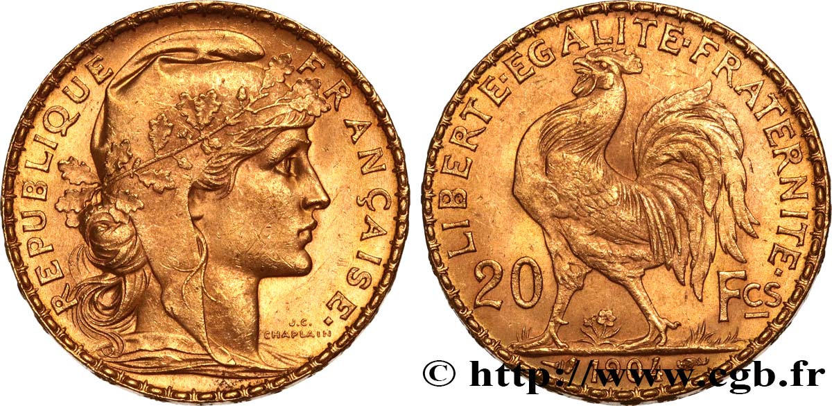 20 francs or Coq, Dieu protège la France 1904 Paris F.534/9 EBC58 