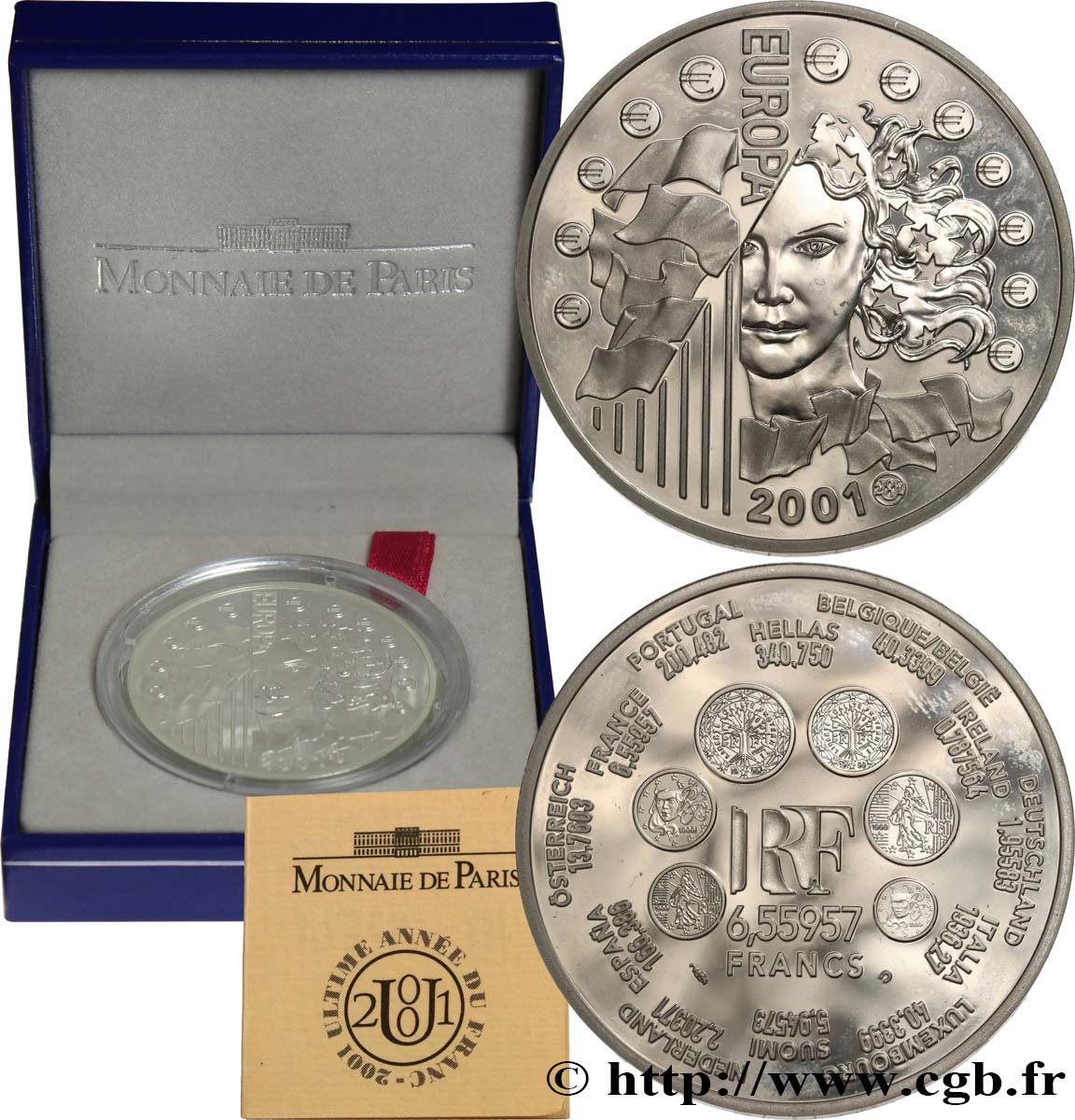 Belle Épreuve 6,55957 francs - La parité 2001 Paris F.1250 5 SPL 