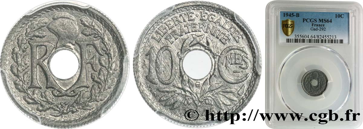 10 centimes Lindauer, petit module 1945 Beaumont-Le-Roger F.143/3 SPL64 PCGS