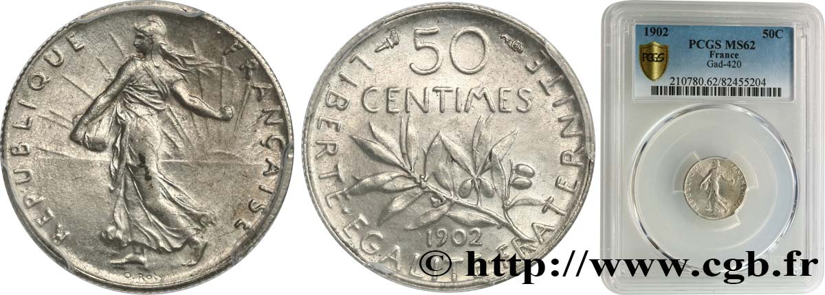 50 centimes Semeuse 1902 Paris F.190/9 MS62 PCGS