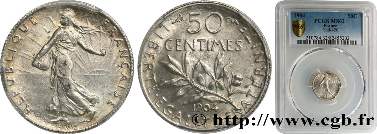 50 centimes Semeuse 1904 Paris F.190/11 MS62 PCGS