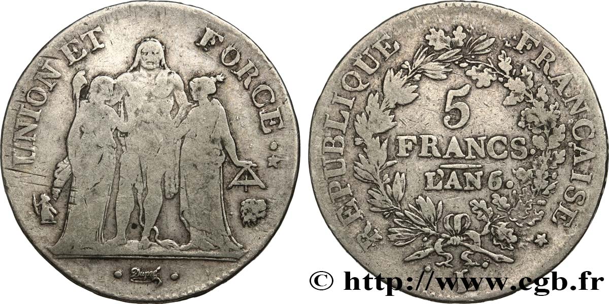 5 francs Union et Force, Union serré, seulement gland extérieur 1798 Bayonne F.288/72 BC20 