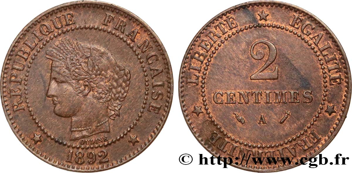 2 centimes Cérès 1892 Paris F.109/18 AU53 