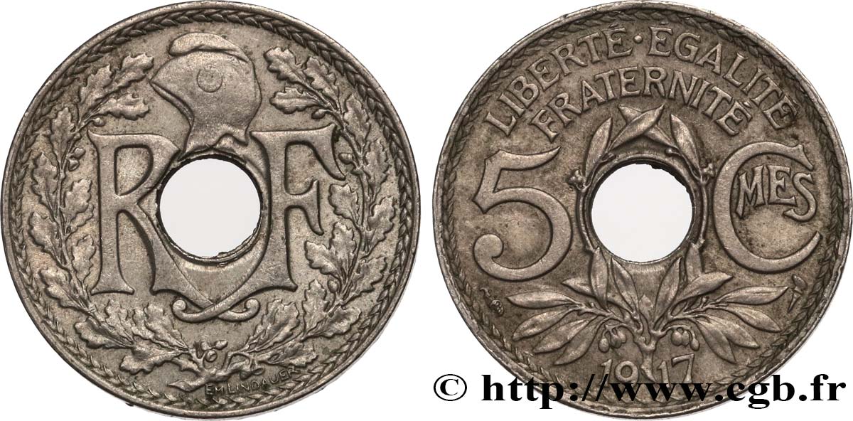 5 centimes Lindauer, grand module 1917 Paris F.121/1 AU50 