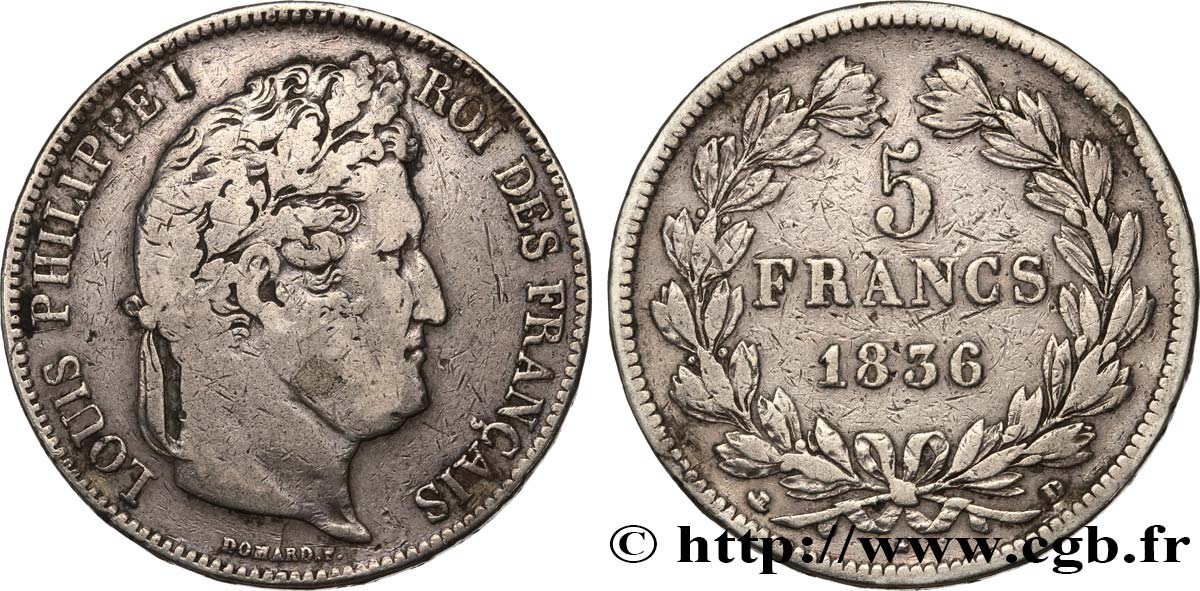 5 francs IIe type Domard 1836 Lyon F.324/56 MB 