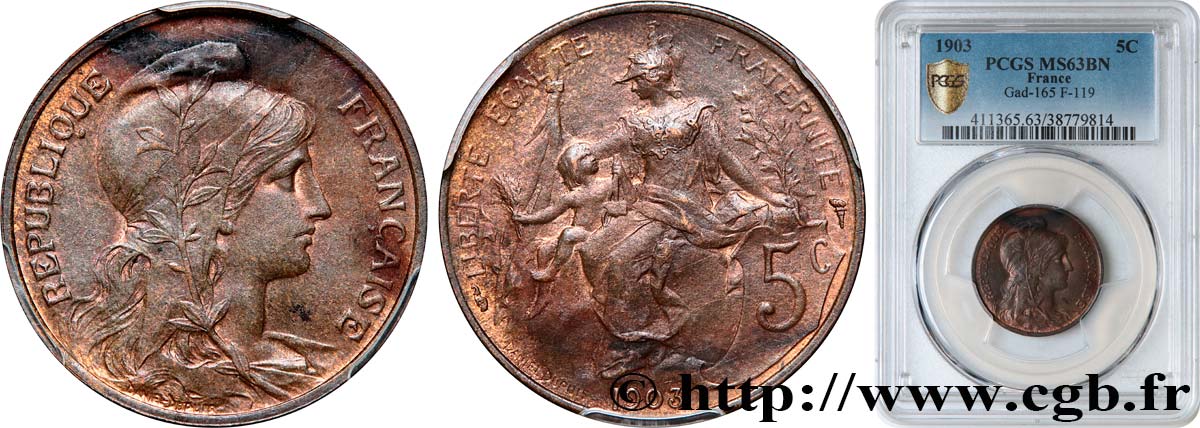 5 centimes Daniel-Dupuis 1903  F.119/13 MS63 PCGS