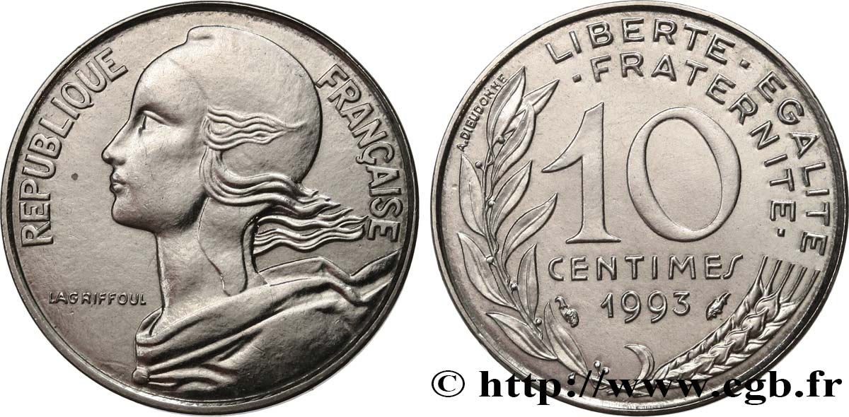 10 centimes Marianne, frappe monnaie sur un flan magnétique 1993 Pessac F.144/36 var. ST65 
