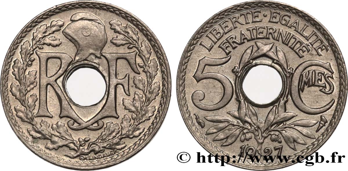 5 centimes Lindauer, petit module 1927  F.122/12 SS53 