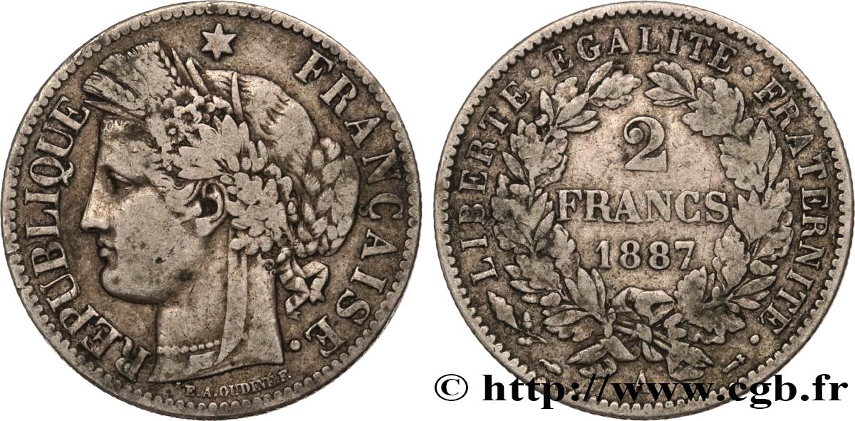 2 francs Cérès, avec légende 1887 Paris F.265/13 VF25 